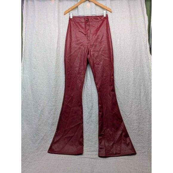 Boohoo women's size 6 high rise red pleather bell bottoms flare pants cosplay G1 - Picture 2 of 12
